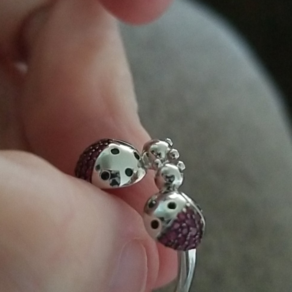 Lady Bugs Ring - 925 SS White Gold Overlay & Ruby - Picture 12 of 12